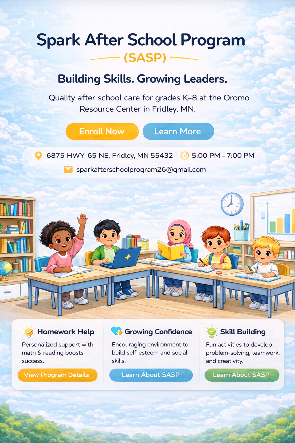 Diverse cartoon students learning together